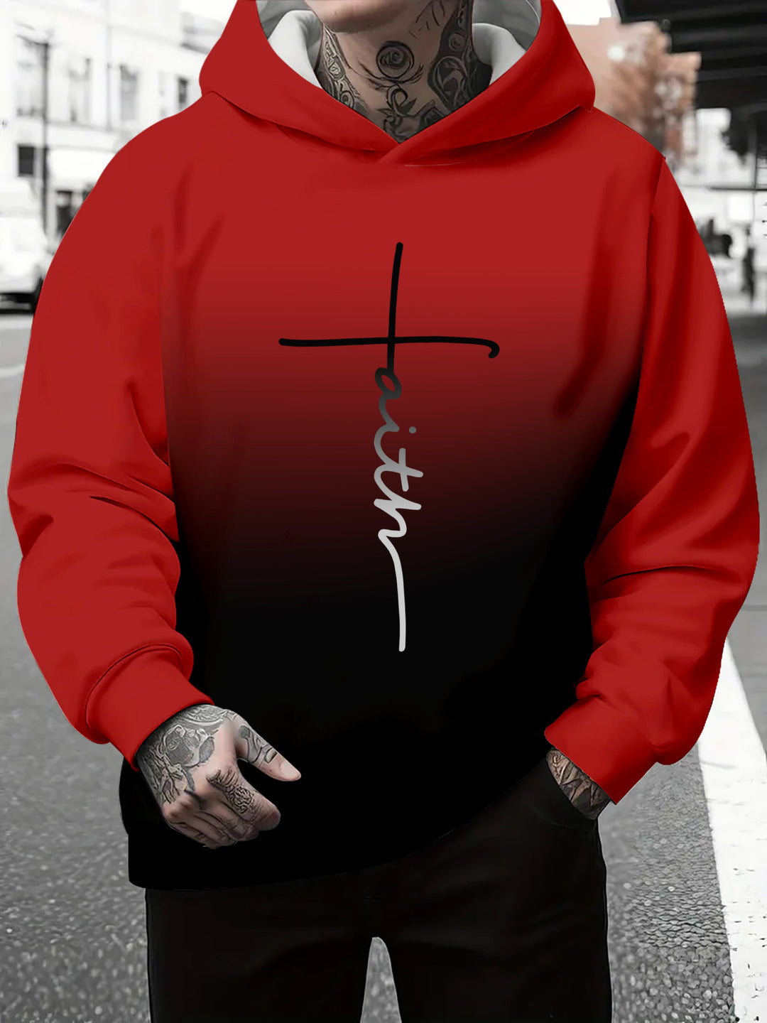 Herren Kapuzenpullover mit subtiler Farbverlauf-Optik und inspirierendem Schriftzug Echoarchiv