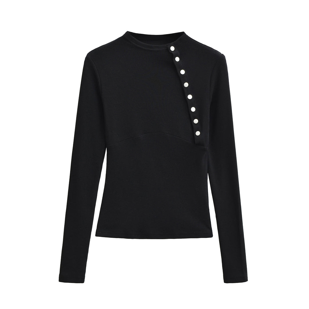 Damen Figurnahes Longsleeve mit asymmetrischer Druckknopfleiste Echoarchiv