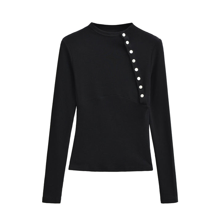 Damen Figurnahes Longsleeve mit asymmetrischer Druckknopfleiste Echoarchiv