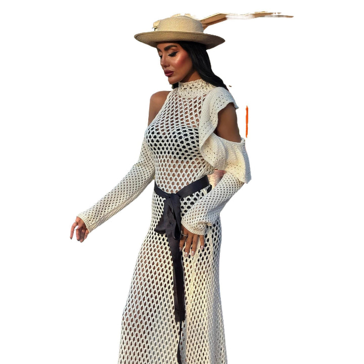 Damen schulterfreies Netzkleid mit eleganten Rüschen Echo Archiv
