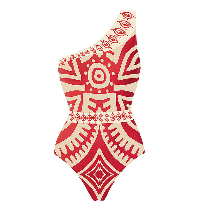 Damen Eleganter asymmetrischer Badeanzug mit stylischem Muster Echo Archiv