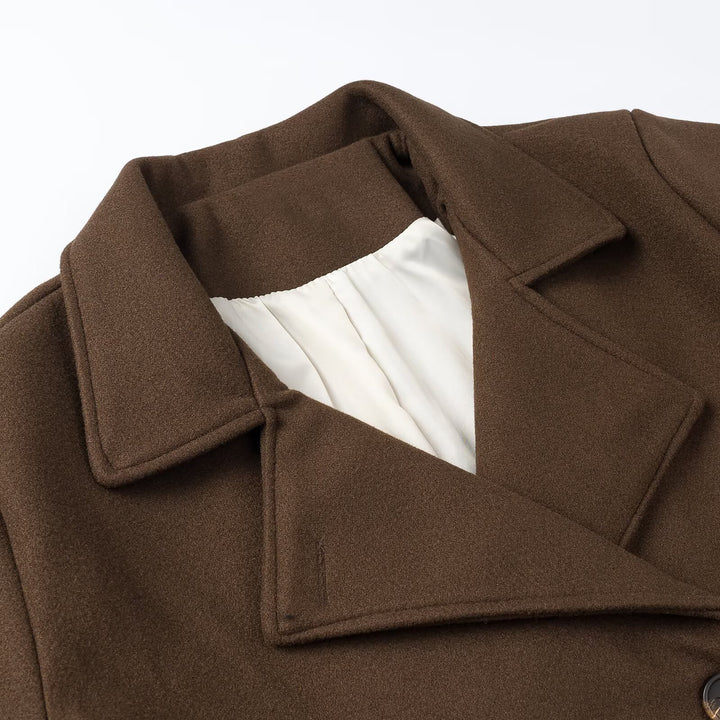 Damen Kurz Doppelreihiger Wollmix-Peacoat mit weitem Revers Echoarchiv