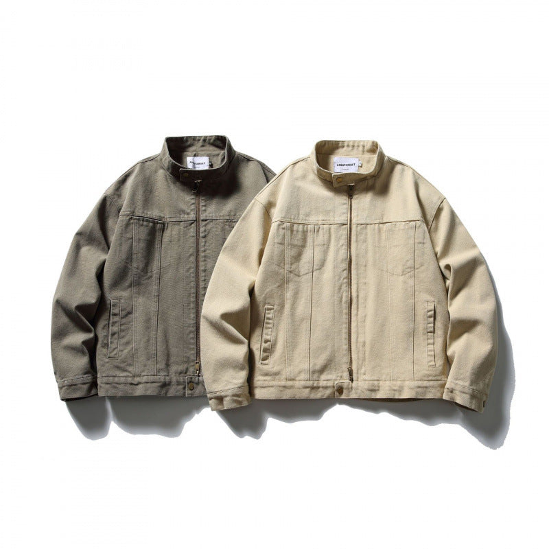 Herren Boxy Canvas-Jacke mit Stehkragen, Reißverschluss und Nahtpaneelen Echo Archiv