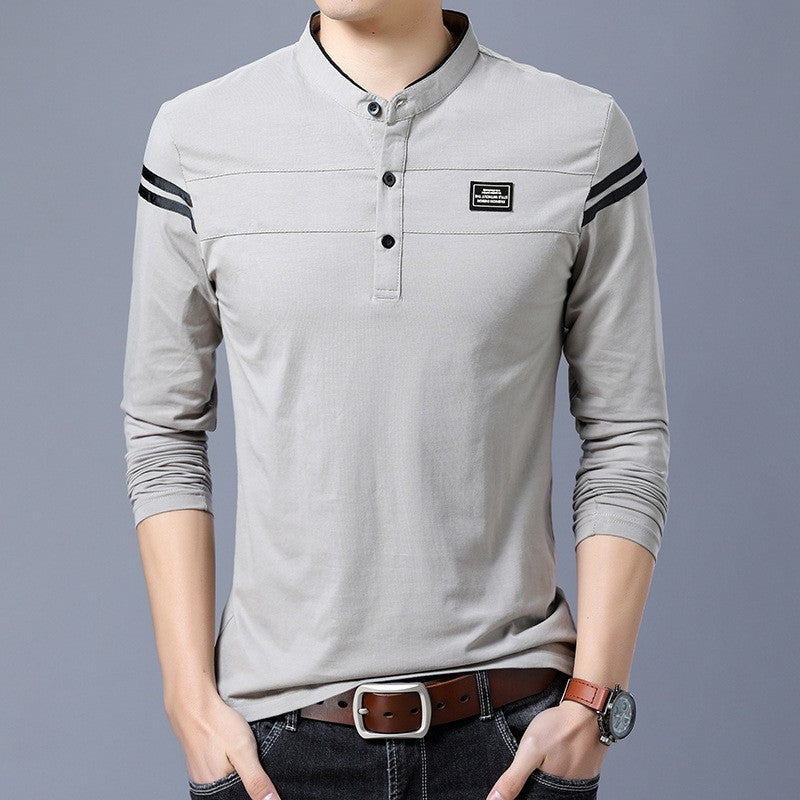 Herren Slim-Fit Langarm-Henley mit Stehkragen und Schulterstreifen Echo Archiv