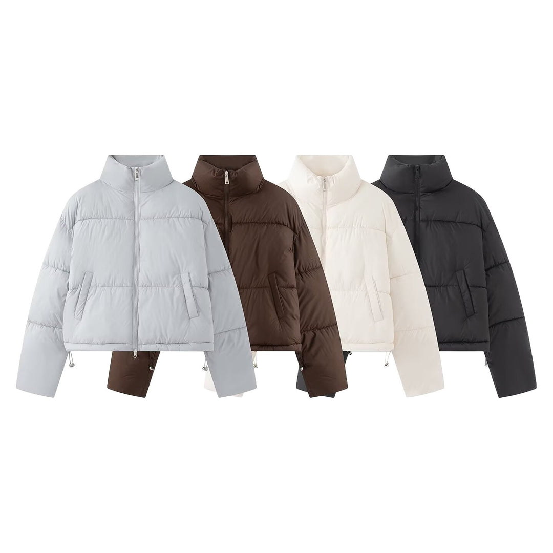 Damen Kurzjacke im Oversized-Boxy-Pufferstil mit hohem Stehkragen Echoarchiv