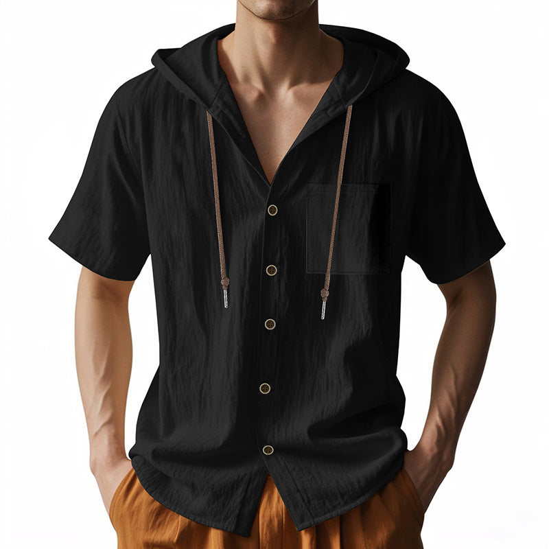 Herren Kurzarm-Hoodiehemd mit praktischer Brusttasche Echoarchiv