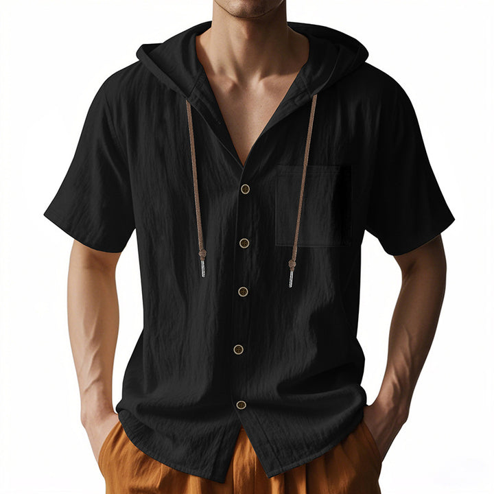 Herren Kurzarm-Hoodiehemd mit praktischer Brusttasche Echoarchiv