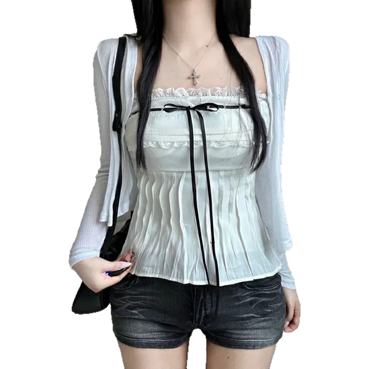 Damen Off-Shoulder Blusenshirt mit Rüschen und Bindeband Echo Archiv