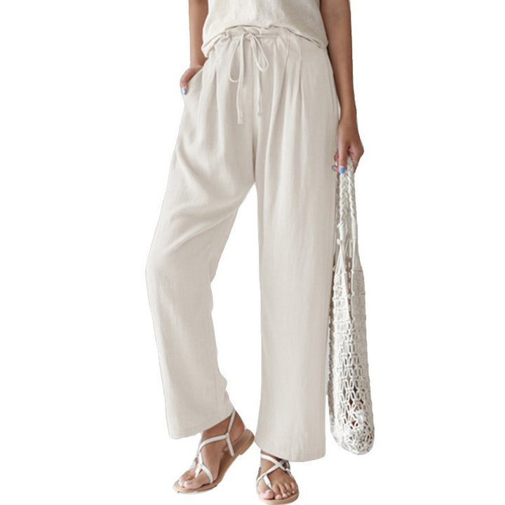 Damen nan lässige Leinenhose mit weitem Bein, elastischem Bund und Seitentaschen Echo Archiv