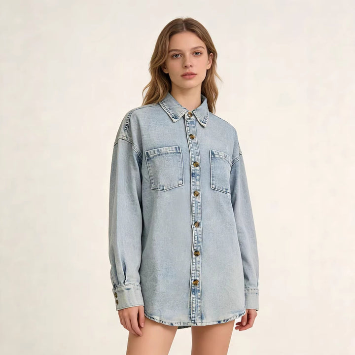 Damen Oversized Denim-Hemd mit aufgesetzten Taschen Echo Archiv