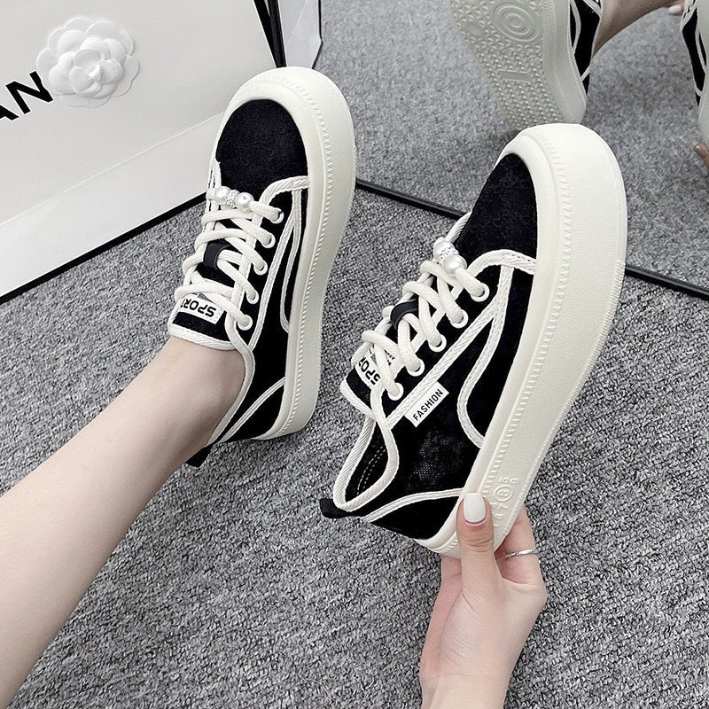 Damen modische Sneaker mit trendiger Perlenschnürung und robuster Gummisohle Echo Archiv