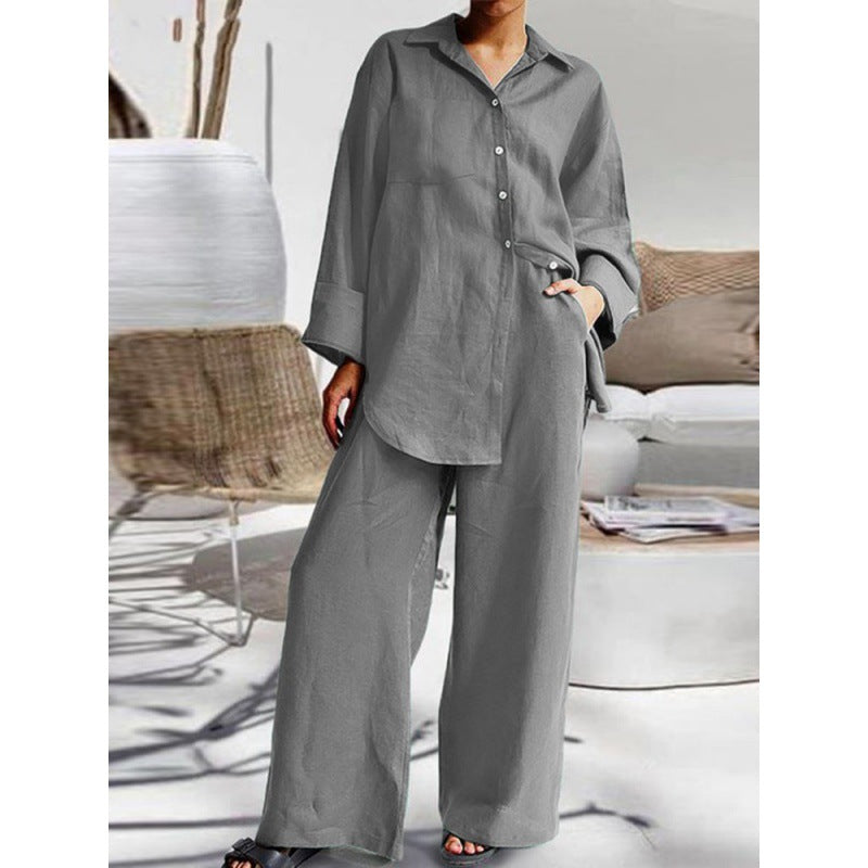 Damen Leinen-Lounge-Set mit weitem Hemd und Palazzo-Hose Echo Archiv