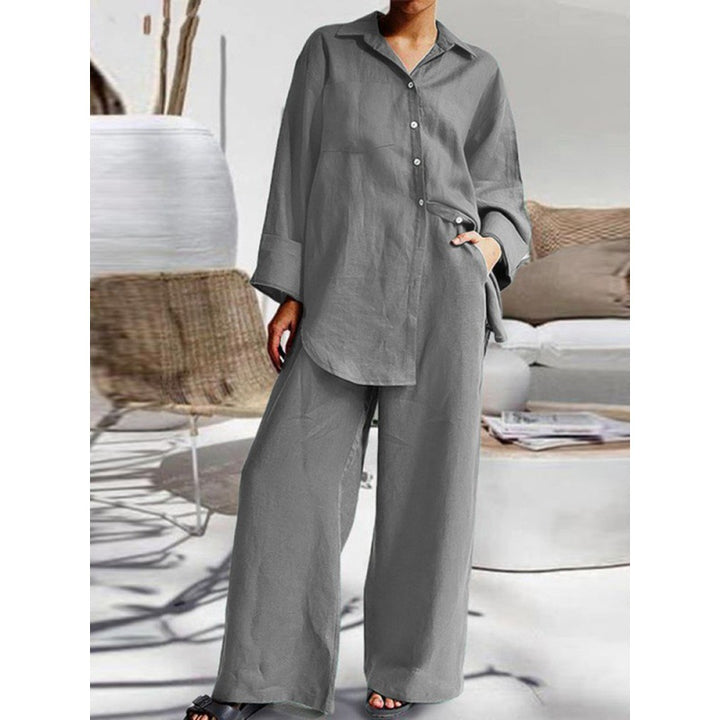 Damen Leinen-Lounge-Set mit weitem Hemd und Palazzo-Hose Echo Archiv
