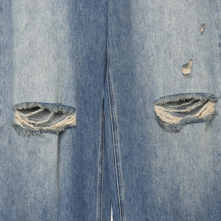 Damen Highwaist Jeans mit weitem Bein, Destroyed‑Details und ausgefranstem Saum – Dénora