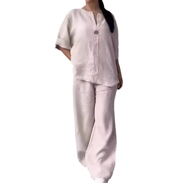 Damen nan lässiges Leinen-Relax-Set mit weiter Hose und Hemdbluse Echo Archiv