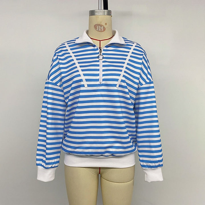 Damen Lässiger Streifenpullover mit Reißverschluss Echo Archiv