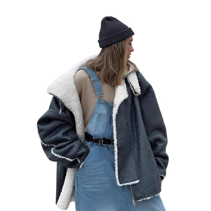 Damen Oversize Pilotjacke im Vintage-Look mit Sherpa‑Futter und Kontrastbesätzen Echoarchiv