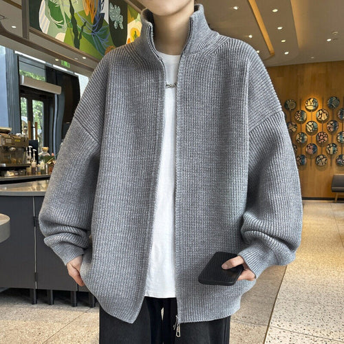 Unisex Oversized Strick-Zipjacke mit Stehkragen und Rippbündchen Echoarchiv