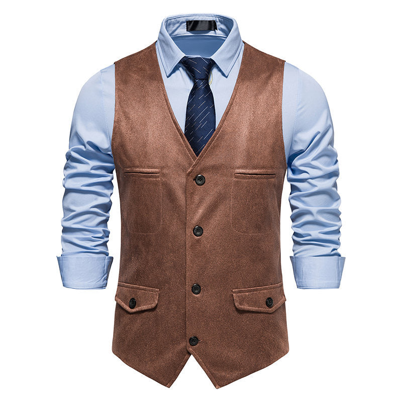Herren elegante Weste aus Kunstleder mit praktischen Taschen Echoarchiv