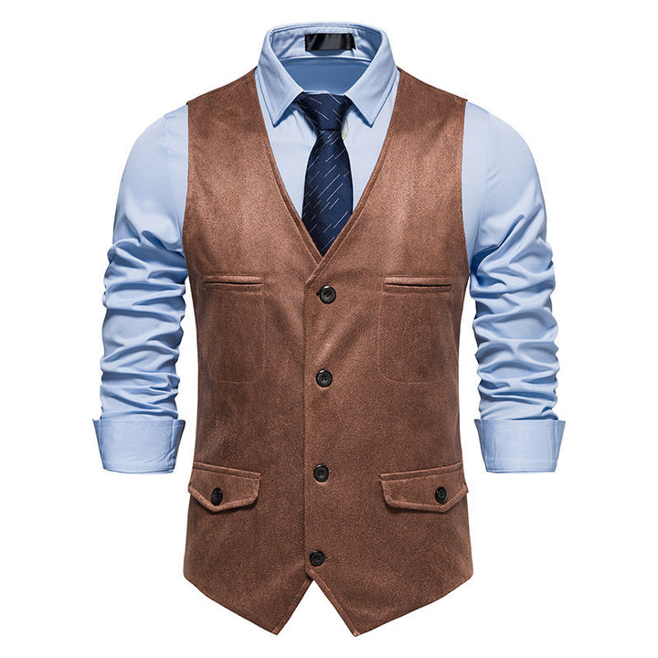 Herren elegante Weste aus Kunstleder mit praktischen Taschen Echoarchiv