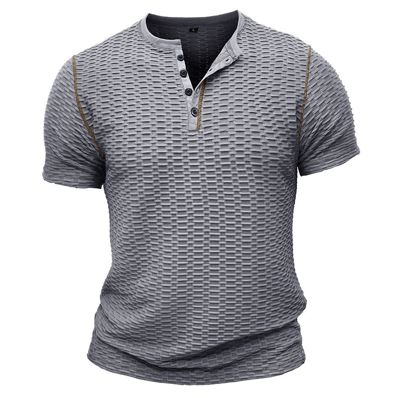 Herren modisches Kurzarm-Henley Shirt mit strukturiertem Design Echoarchiv