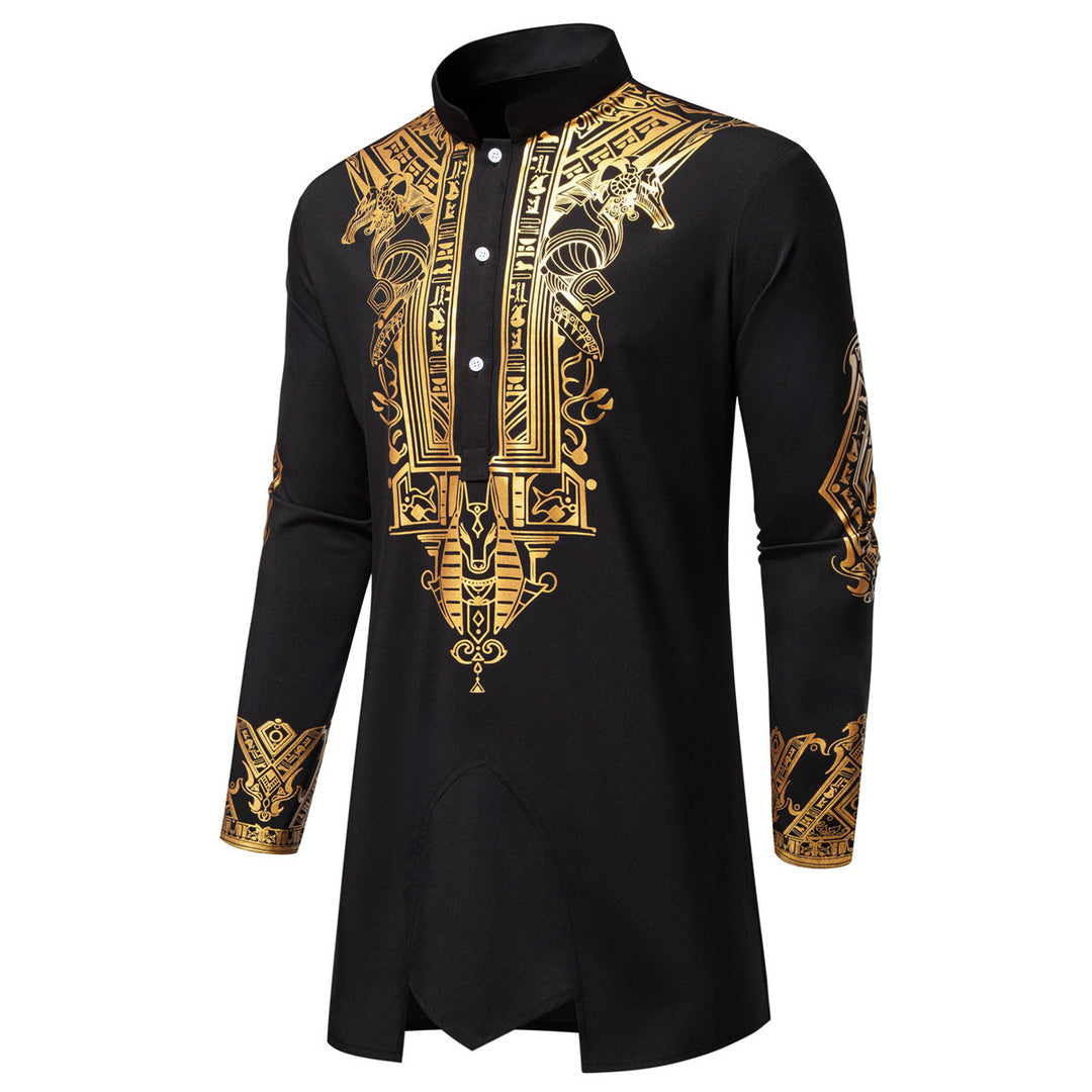 Herren Langes Tunika-Set mit Stehkragen, ägyptischer Goldprint und elastischer Joggerhose Echo Archiv