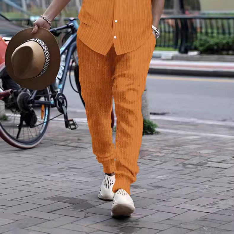 Herren lässige und atmungsaktive Leinenhose mit elastischem Bund Echoarchiv