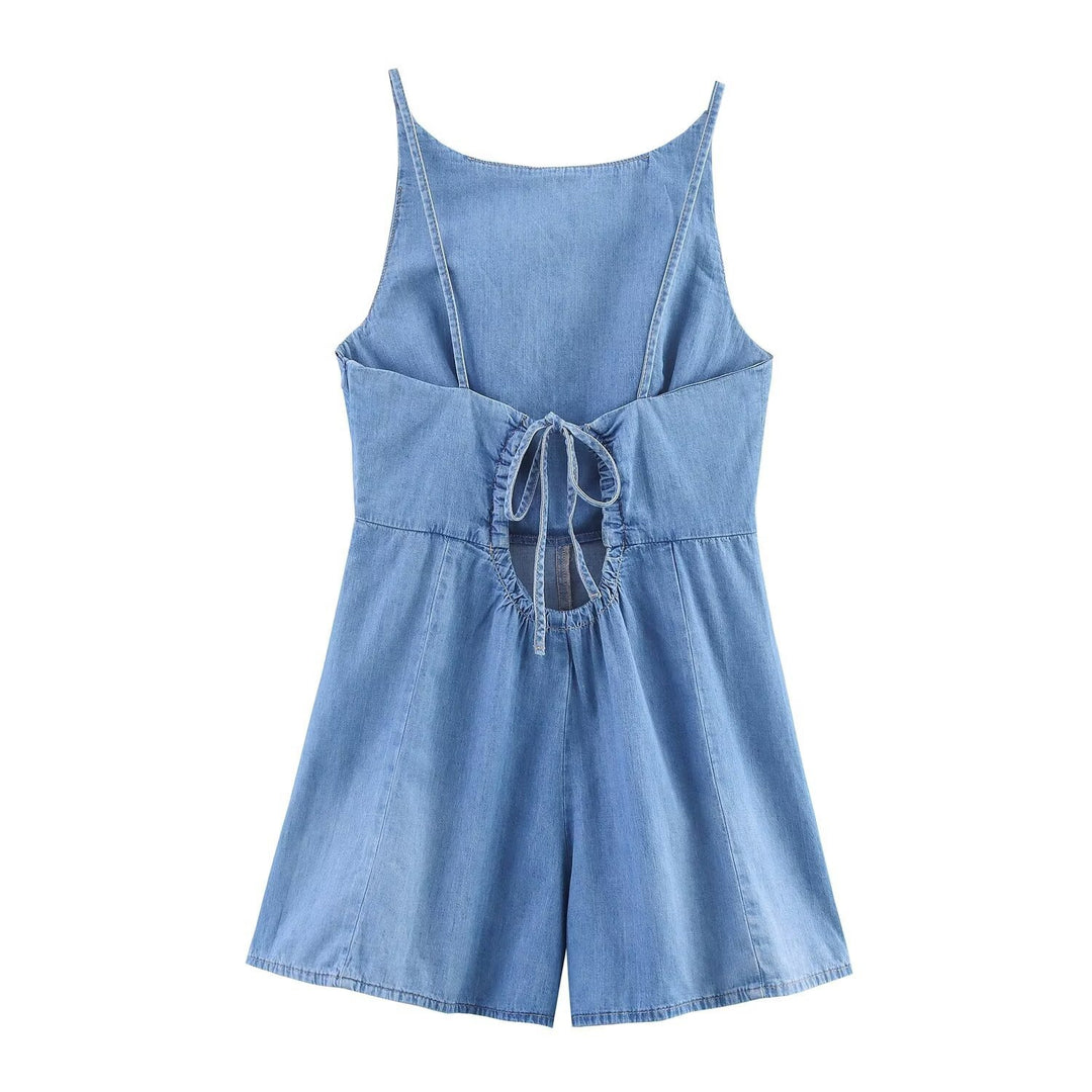 Damen Denim Jumpsuit mit schmalem Schnitt und verstellbaren Trägern Echo Archiv