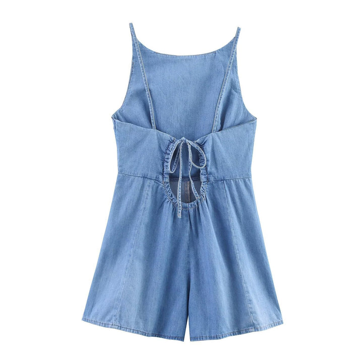 Damen Denim Jumpsuit mit schmalem Schnitt und verstellbaren Trägern Echo Archiv