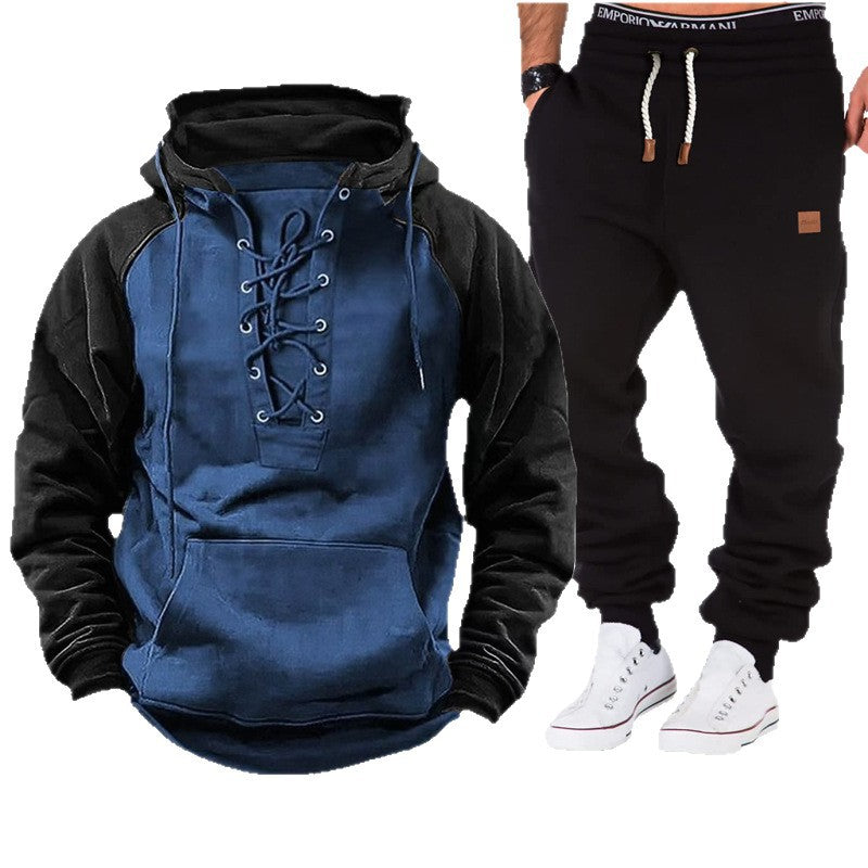 Herren lässiger Kapuzenpullover mit geflochtenem Schnürverschluss und bequemen Jogginghosen Echoarchiv