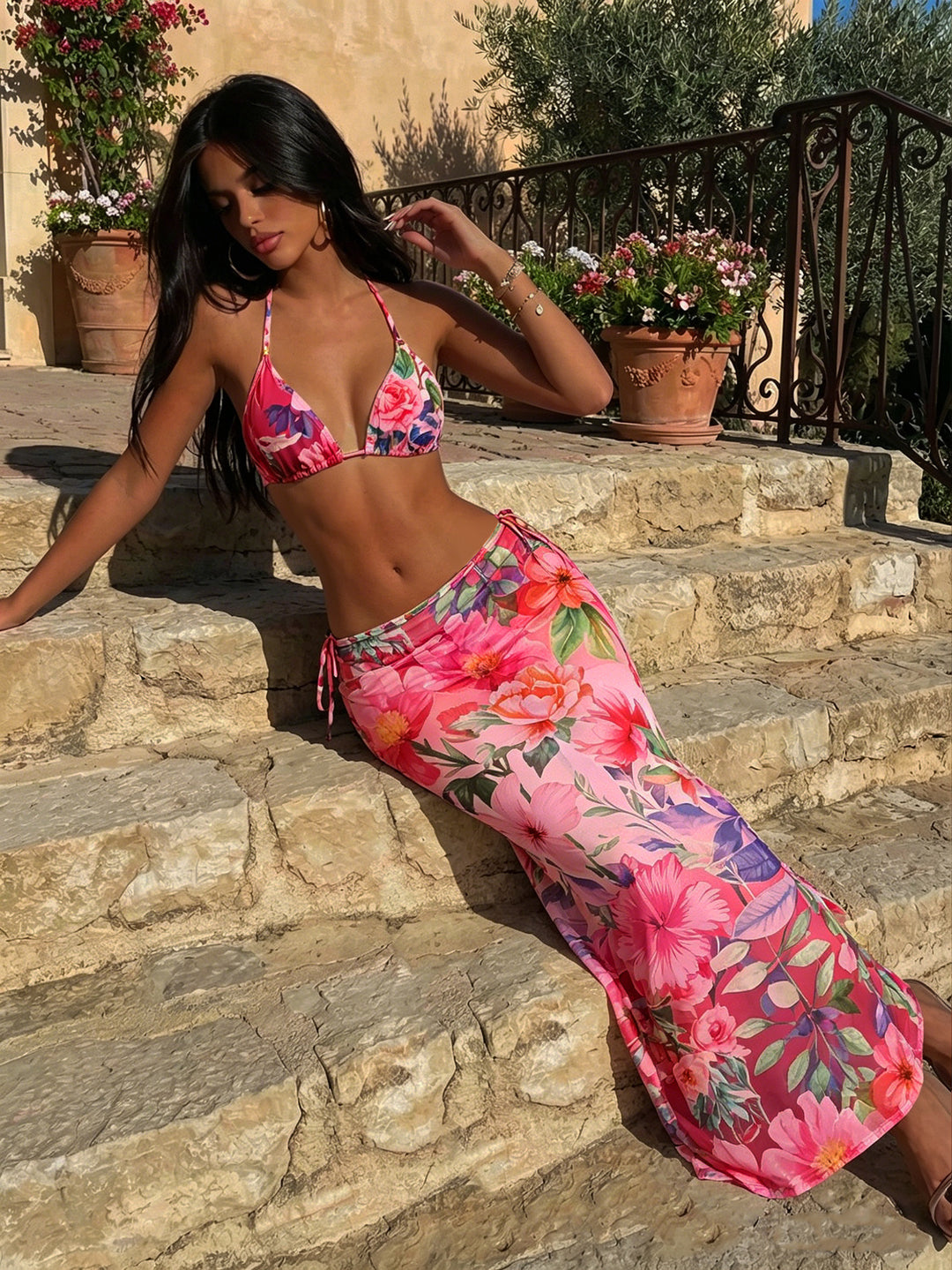Damen Triangel-Bikini mit floralem und tierischem Muster Echo Archiv