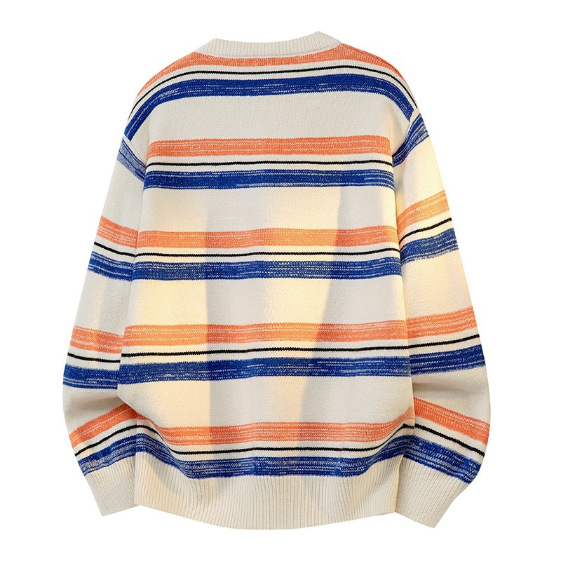 Unisex Oversize-Strickpullover mit maritimen Streifen, geripptem Saum & atmungsaktivem Baumwollmix Echoarchiv