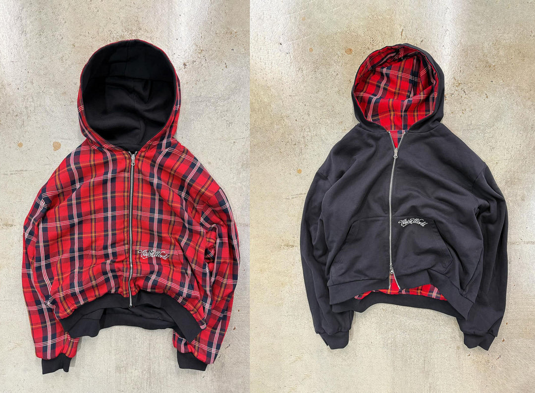 Unisex nan wendbare Kapuzenjacke mit kariertem Innenfutter, durchgehendem Reißverschluss und Kängurutasche Echo Archiv