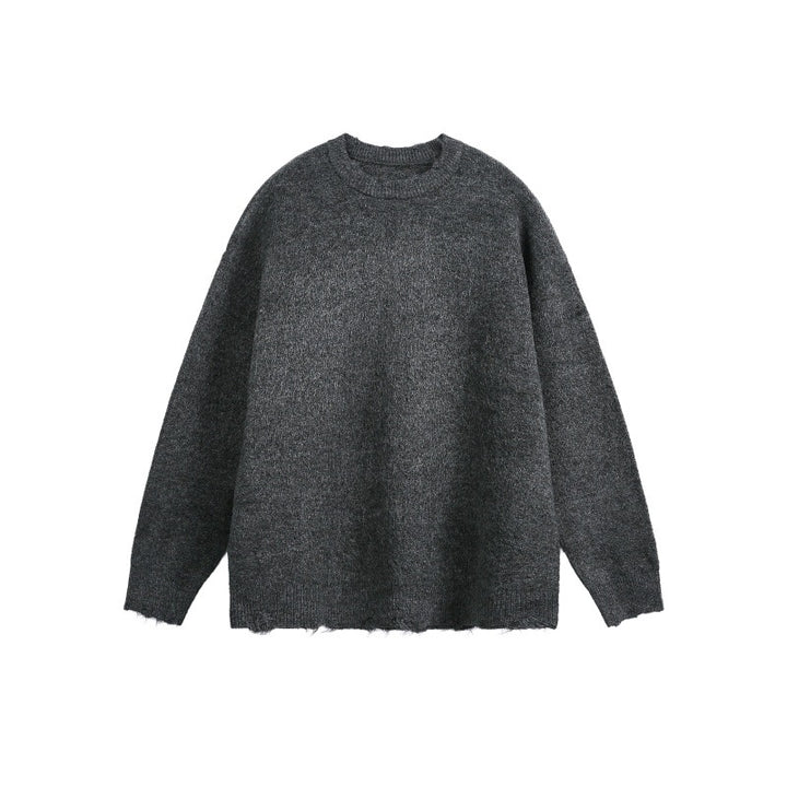 Unisex Oversize Grobstrickpullover mit Rundhalsausschnitt und ausgefranstem Saum Echoarchiv