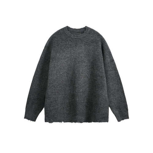 Unisex Oversize Grobstrickpullover mit Rundhalsausschnitt und ausgefranstem Saum Echoarchiv