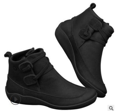 Damen Knöchelhohe Komfort-Boots aus Lederoptik mit Klettriemen und elastischer Schnürung – Varelle
