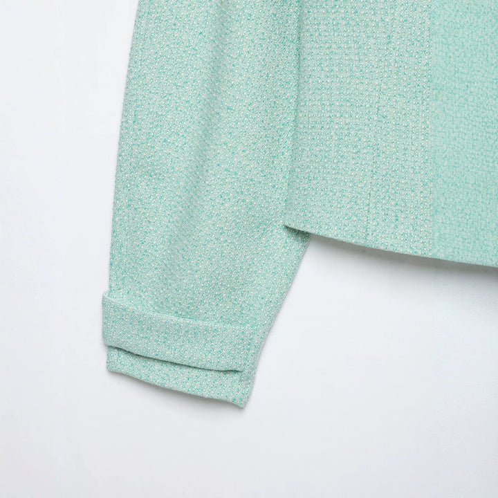 Damen Kurzjacke im Bouclé‑Mix mit verdecktem Reißverschluss und Hemdkragen Echoarchiv