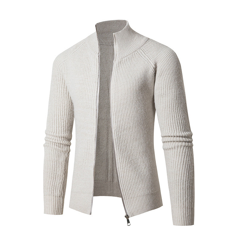 Herren nan schlanker Zip-Cardigan aus Merino-Mix mit Rippstruktur und Raglanärmeln Echo Archiv