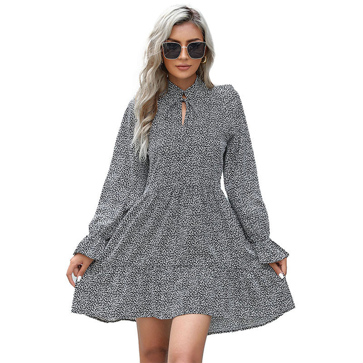 Damen Hemdblusenkleid mit Bindekragen, Stufenrock und langen Glockenärmeln Echoarchiv