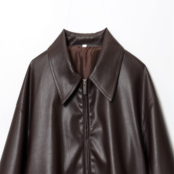 Damen Kurz geschnittener Oversize‑Blouson aus veganem Kunstleder mit Hemdkragen und elastischem Saum Echo Archiv