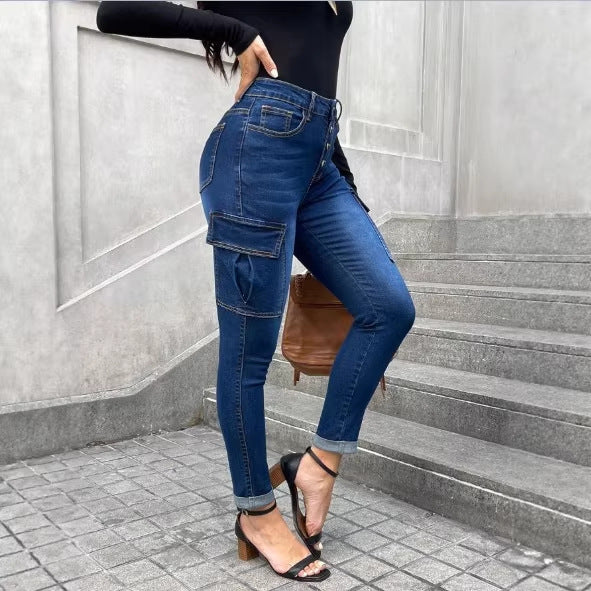 Damen Taillenformende Slim-Cargo-Jeans mit dekorischer Knopfleiste Echo Archiv