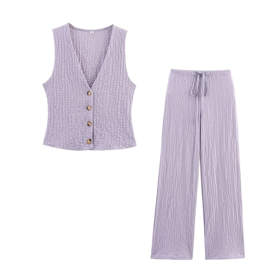 Damen nan leichte Crinkle-Loungebuxe mit weitem Bein und Tunnelzug Echo Archiv