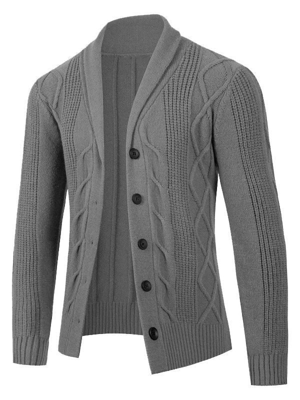 Herren modische Strickjacke mit hohem Kragen und dekorativem Zopfdesign Echoarchiv