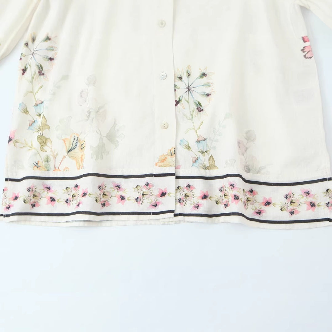 Damen Locker geschnittene florale Button-Down-Bluse mit Bordürenprint Echo Archiv
