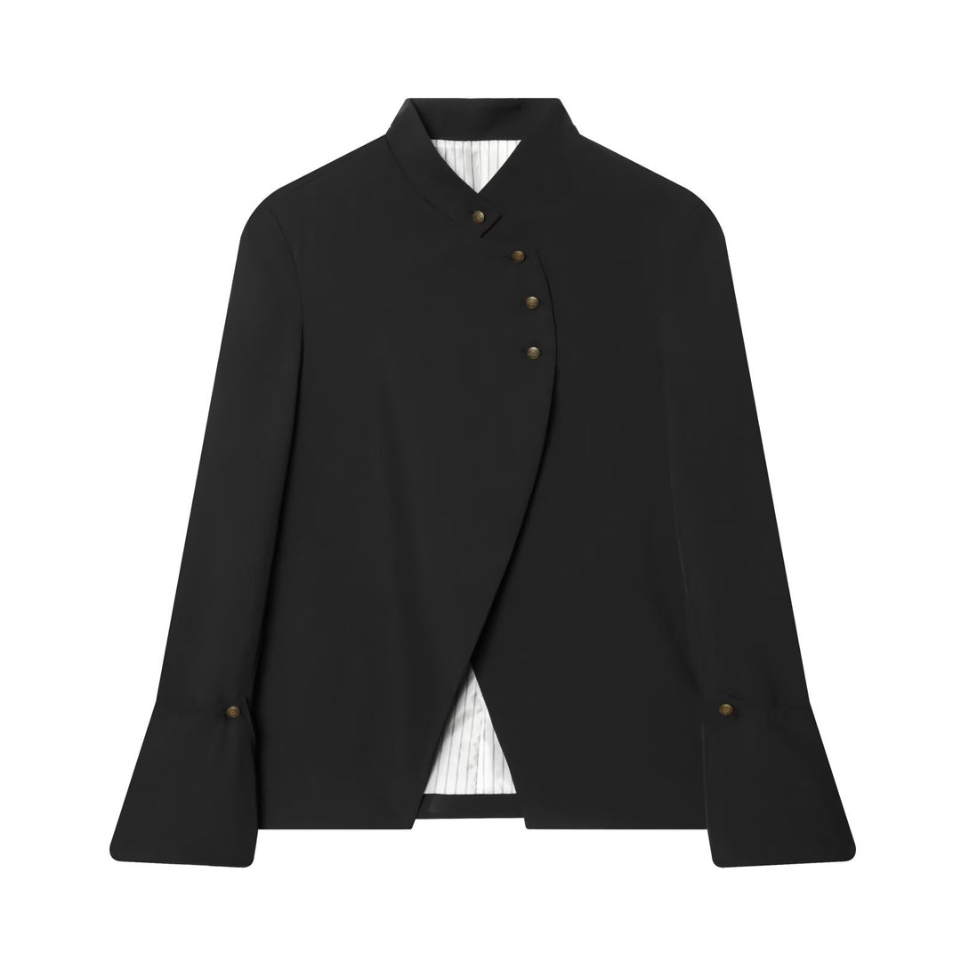 Damen Asymmetrischer Kurzblazer mit Stehkragen und Zierknopfleiste Echo Archiv