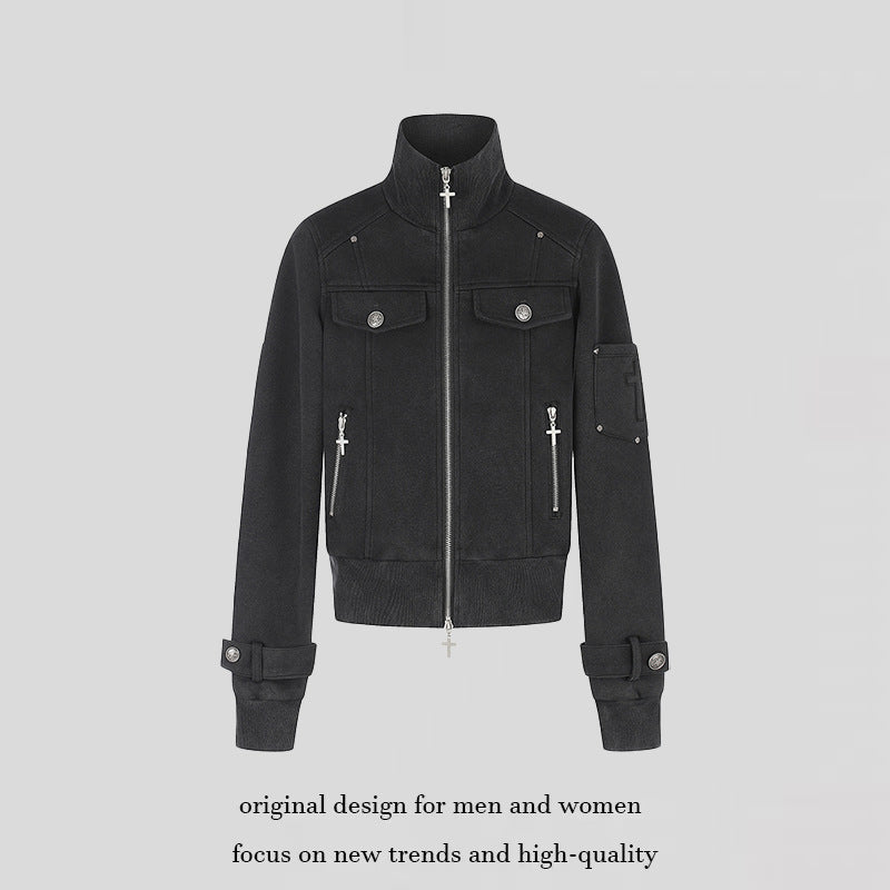 Damen Taillierte Zipjacke mit hohem Stehkragen, Zierpatten & verstellbaren Riegeln Echoarchiv