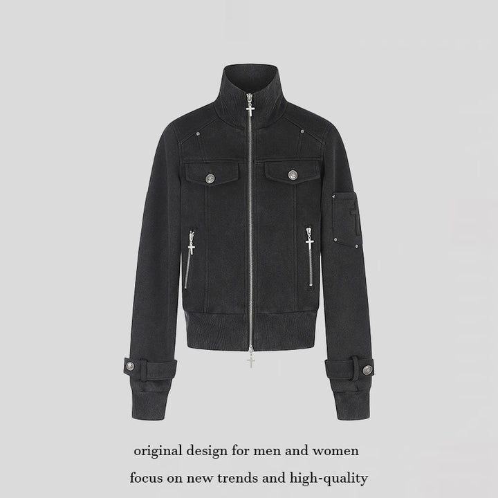 Damen Taillierte Zipjacke mit hohem Stehkragen, Zierpatten & verstellbaren Riegeln Echoarchiv