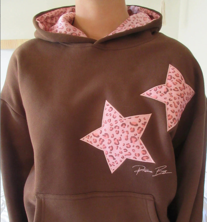 Damen nan Oversize-Kapuzenpullover mit Stern-Applikationen und gefütterter Kapuze Echo Archiv