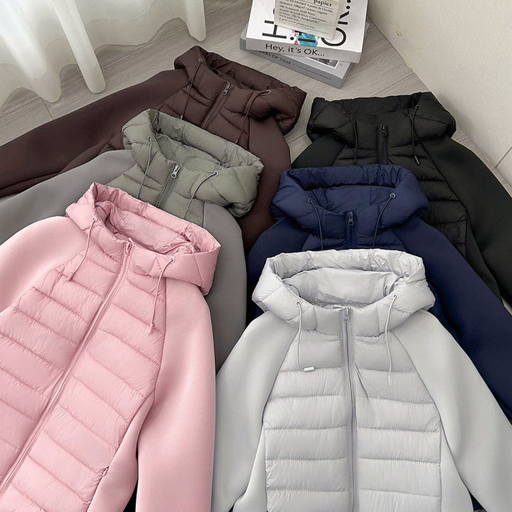 Damen Leichtgewichtige Hybrid-Pufferjacke mit Kapuze und Softshell-Ärmeln Echo Archiv