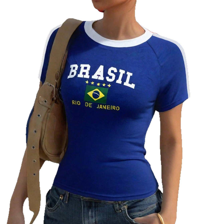 Damen T-Shirt mit kreativem Brasilien-Design und körperbetontem Schnitt Echo Archiv